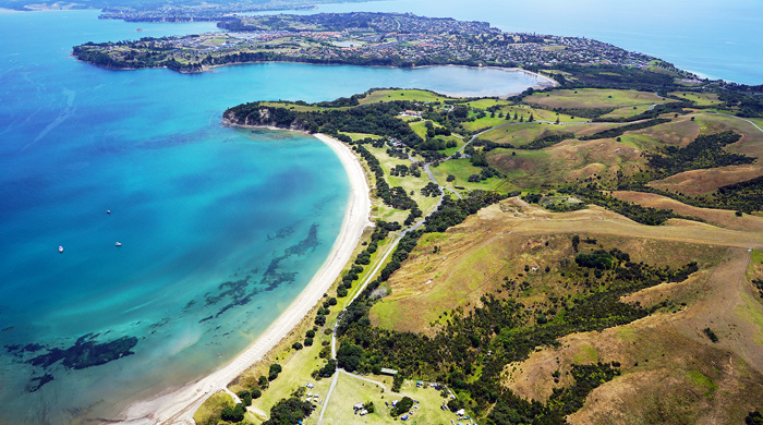 The eastern end of Whangaparāoa Peninsula. 